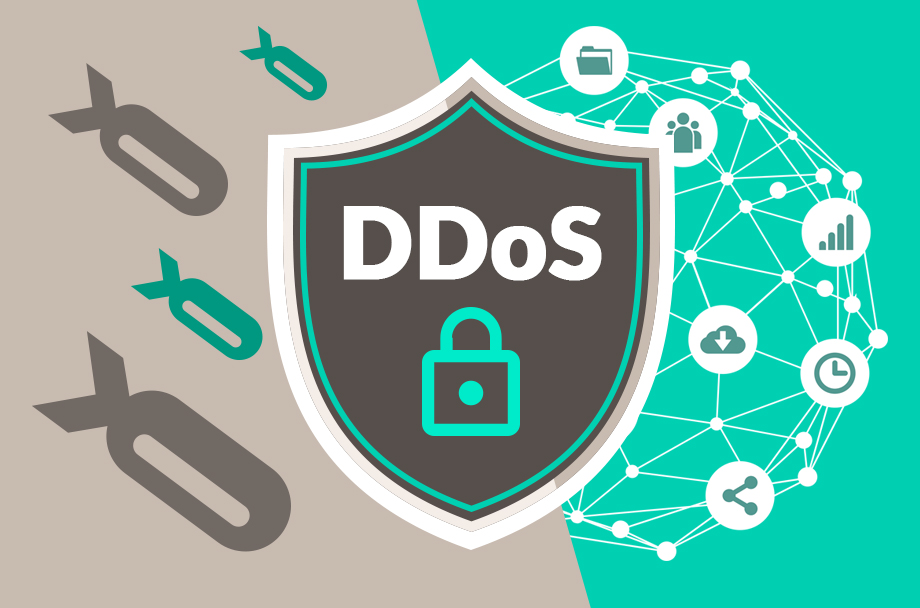 Ilustração de um escudo com a sigla DDOS